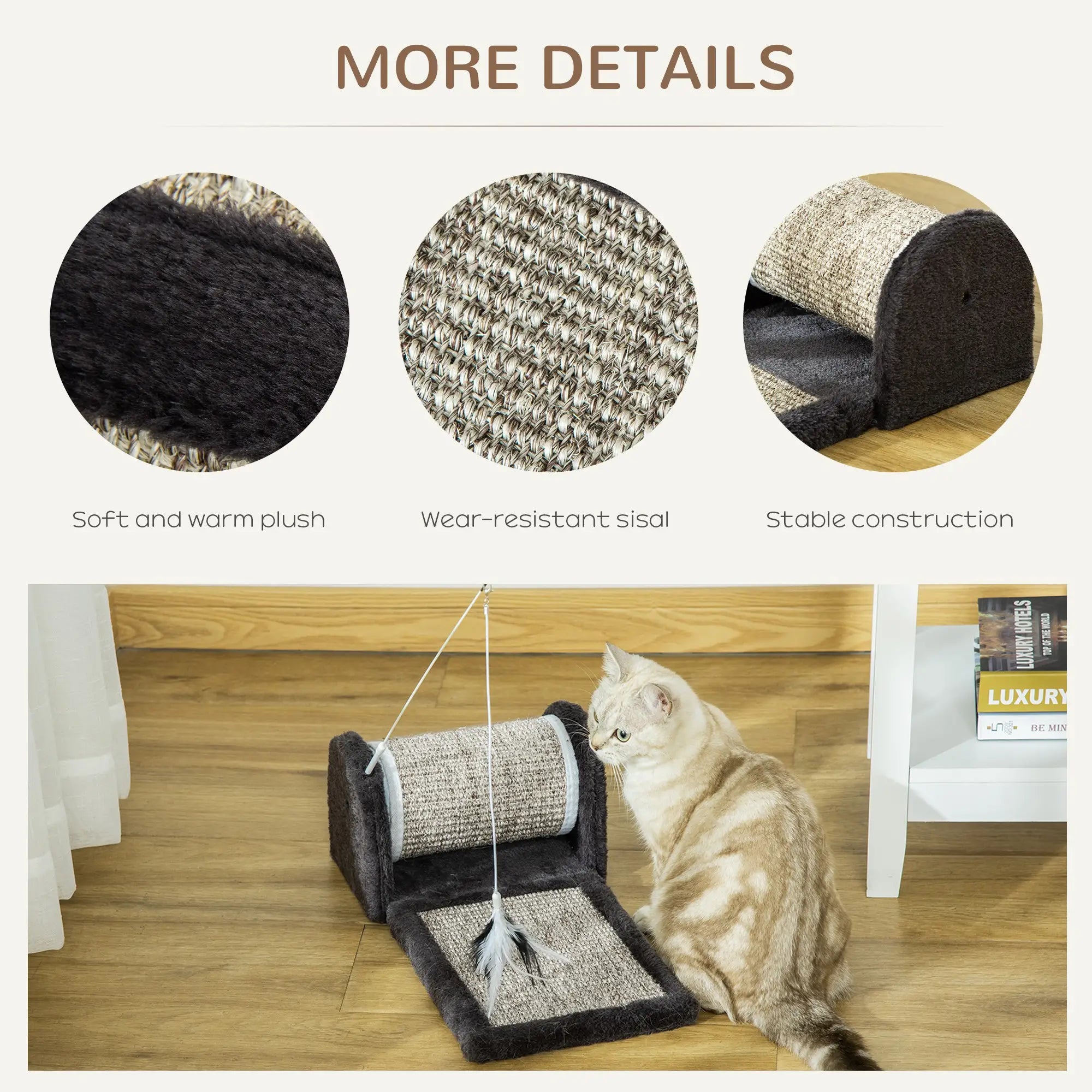 PawHut Cat Scratcher, Sisal Cat Scratching Board Mat Pad with Roller