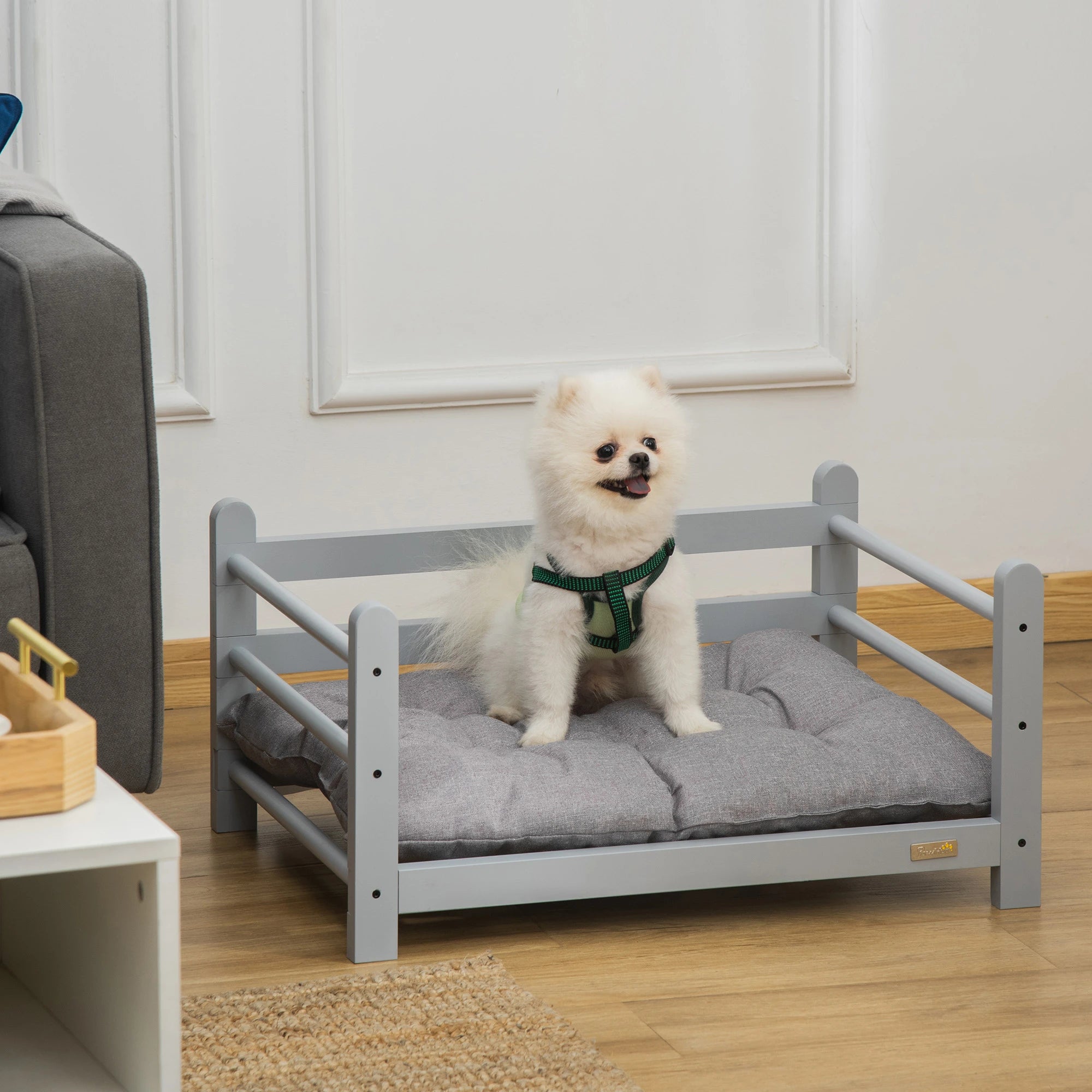 PawHut Raised Pet Bed for Small Dogs Cats w/ Washable Cushion, Grey
